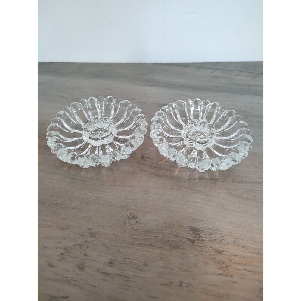 Vintage Hazel Atlas Glass Sunflower/Daisy Candle Holders Set Of 2